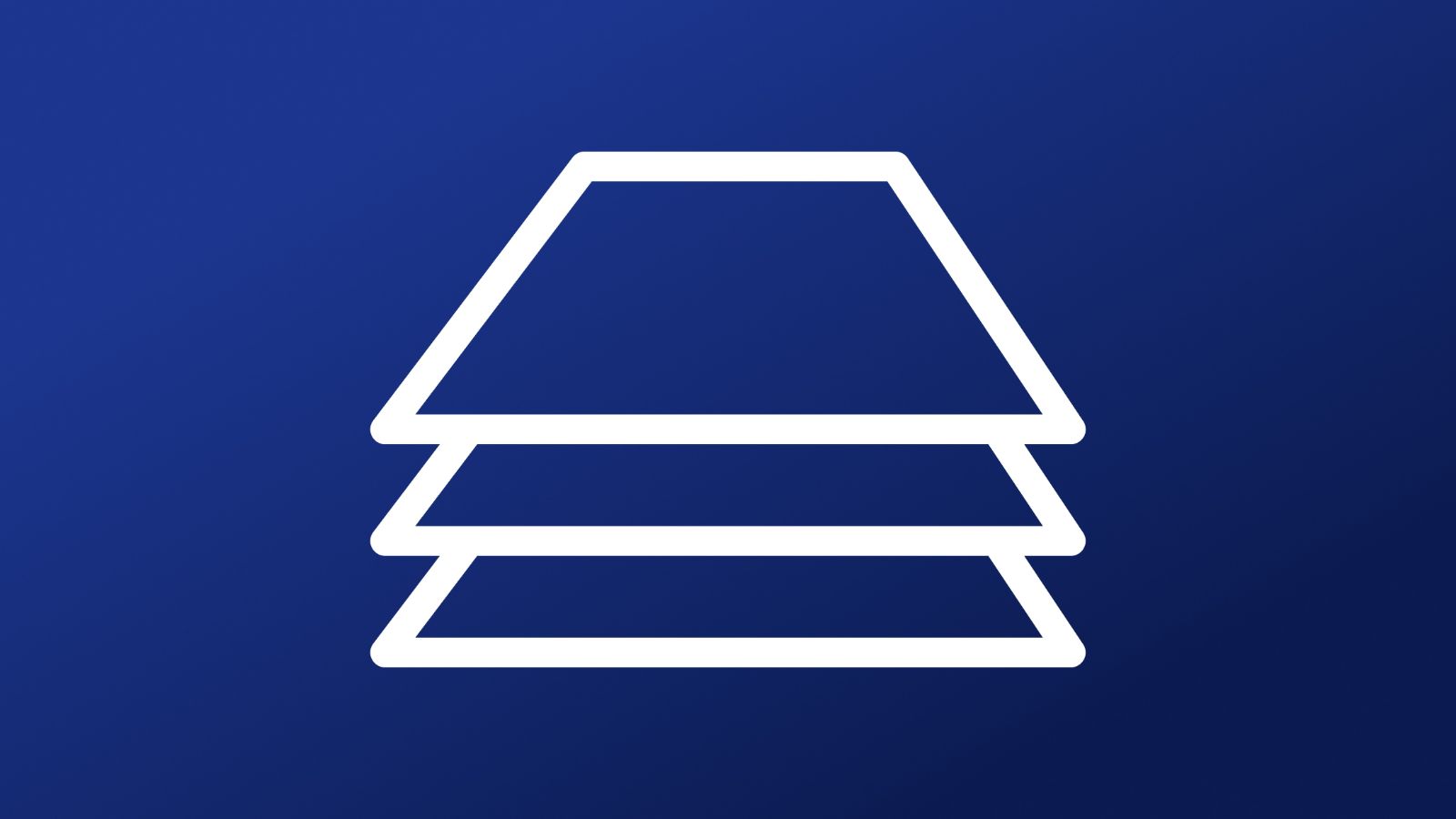 Vector illustration of three stacked white geometric layers on a blue gradient background.