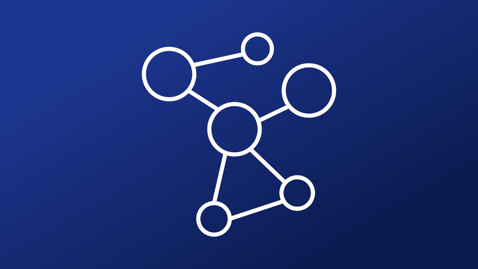 Vector illustration of a white network icon with connected circles and lines on a blue gradient background, symbolising an open ecosystem. 