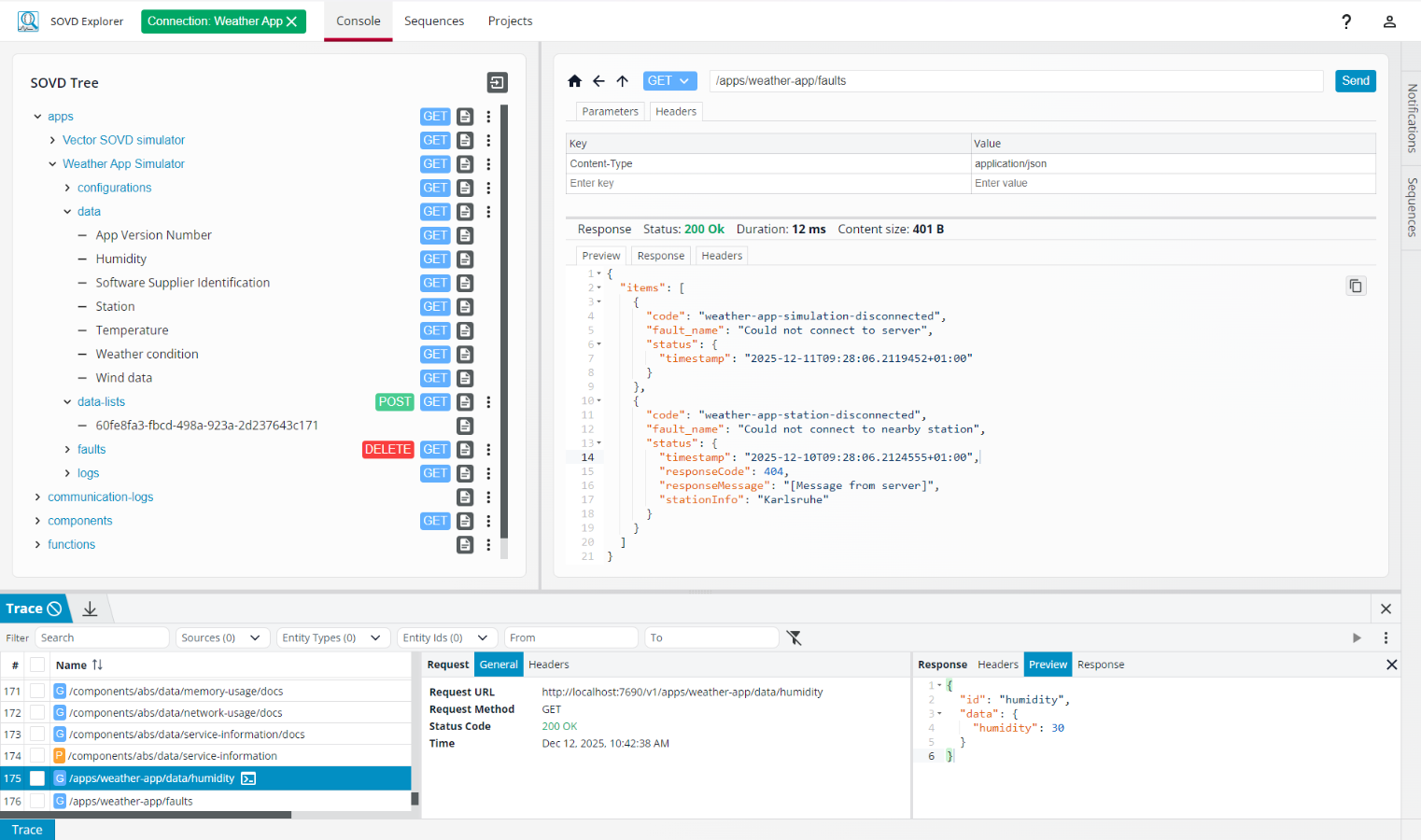 SOVD Explorer: Resource-based view. Quick access to all resources of the SOVD API.