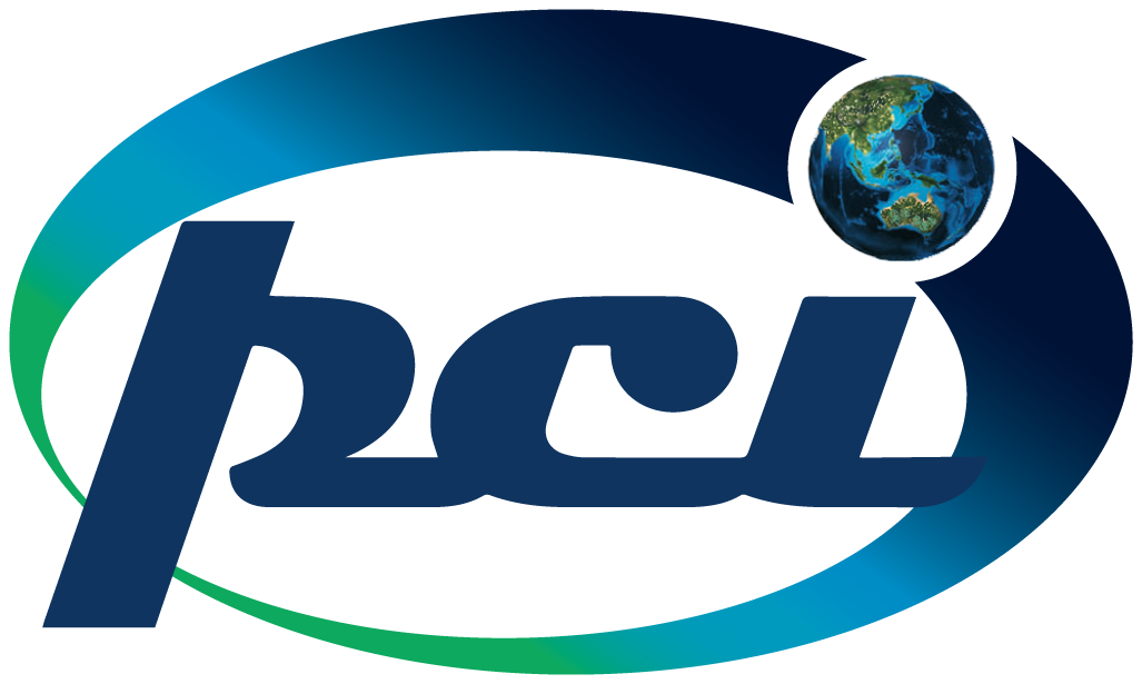 PCI Solutions Logo Corporate logo of PCI Solutions with a stylized “pci” wordmark, an elliptical blue-green ring, and a globe element.