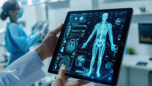 Medical staff checking patient data Medical staff checking patient data on mobile tablet device