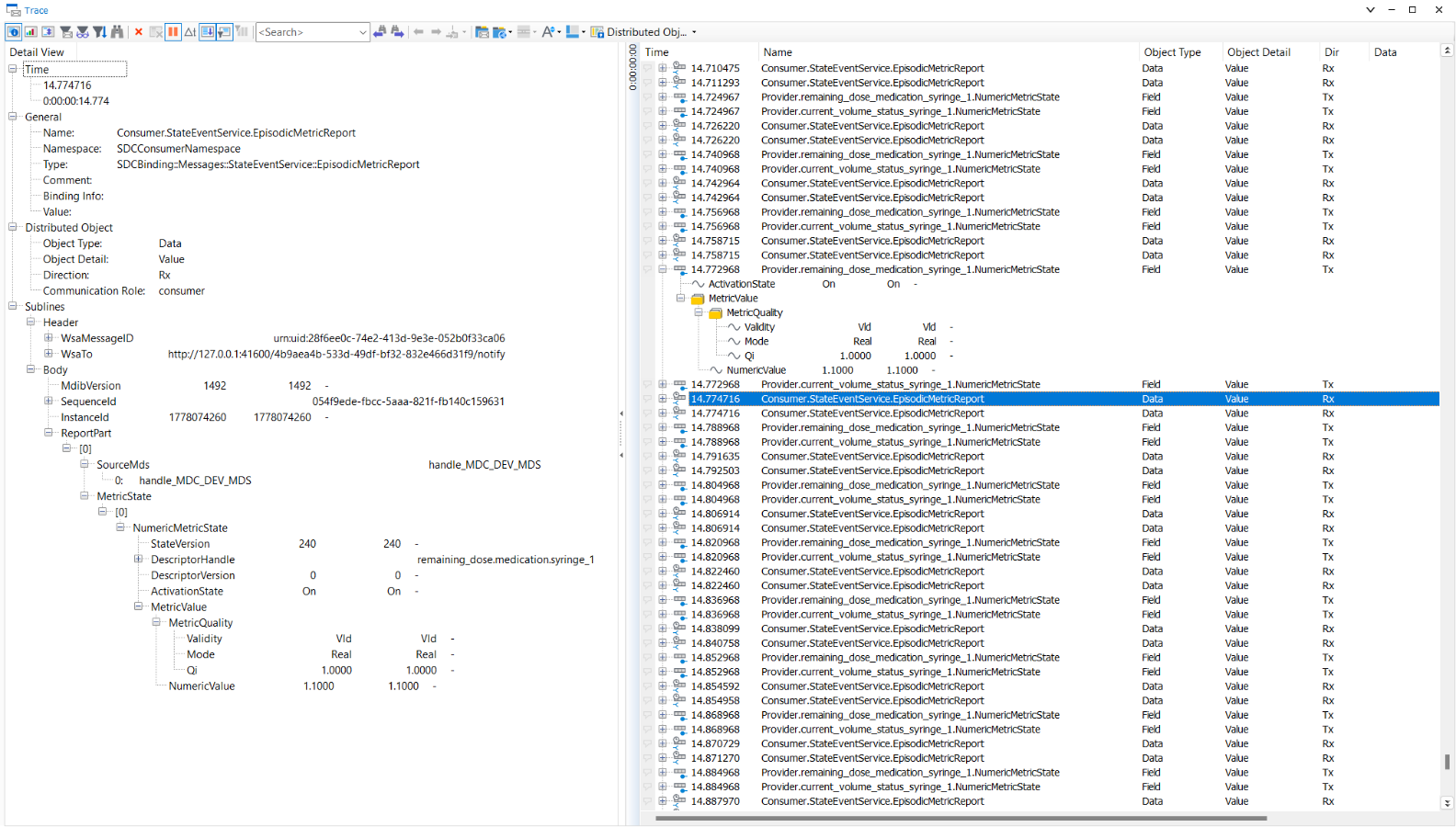 Visual representation of the SDC communication in the Trace window CANoe.SDC_Trace-Window.png