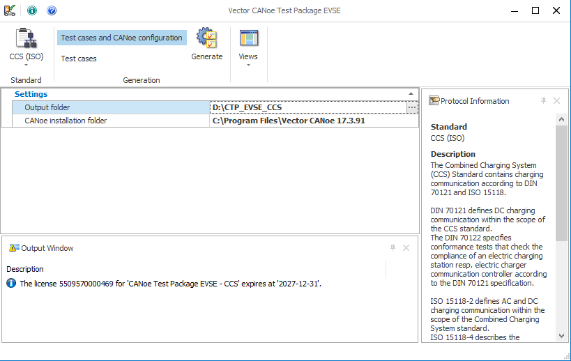 User interface of the Generator Tool for creating a CANoe configuration (example ISO 15118-4) CANoe_TP_EVSE_CCS_Generator.png