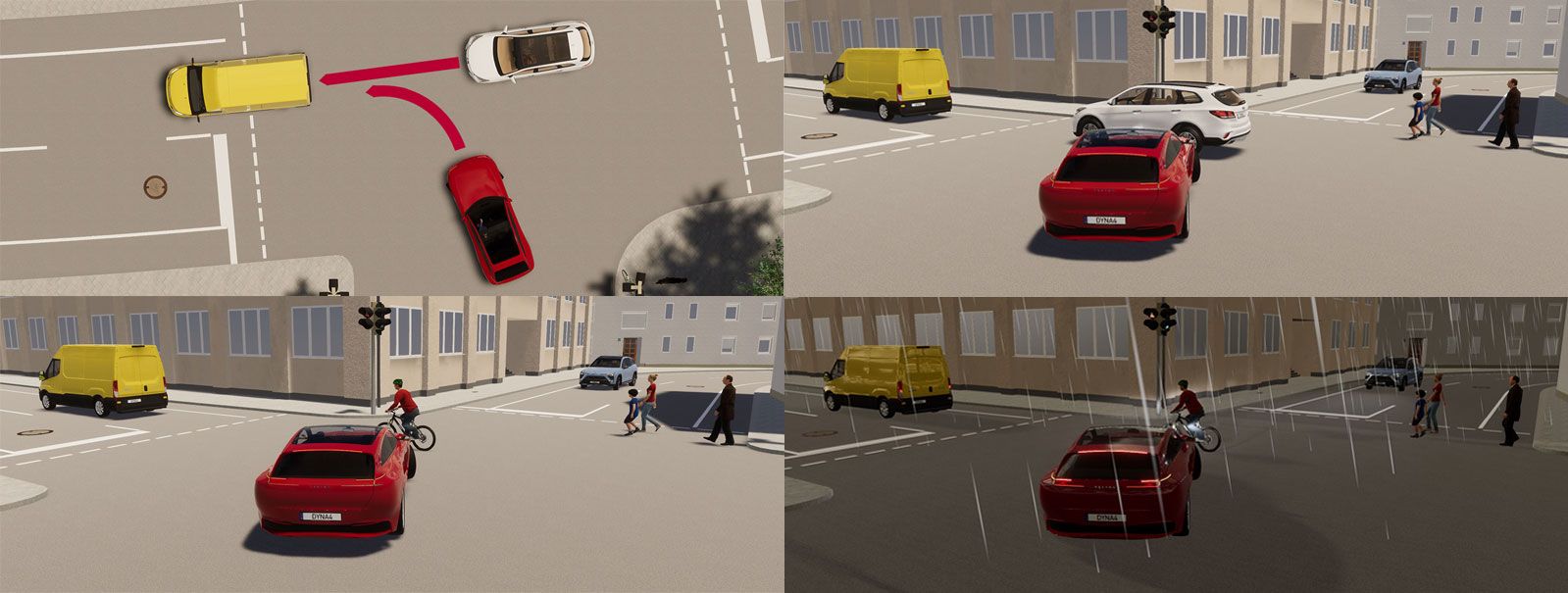 DYNA4_R8_OpenSCENARIO.jpg DYNA4 - Virtual Test Driving - Release 8 Highlights, e.g. native support of ASAM OpenSCENARIO, featuring event-based scenarios with multiple vehicles, pedestrians and other traffic participants.