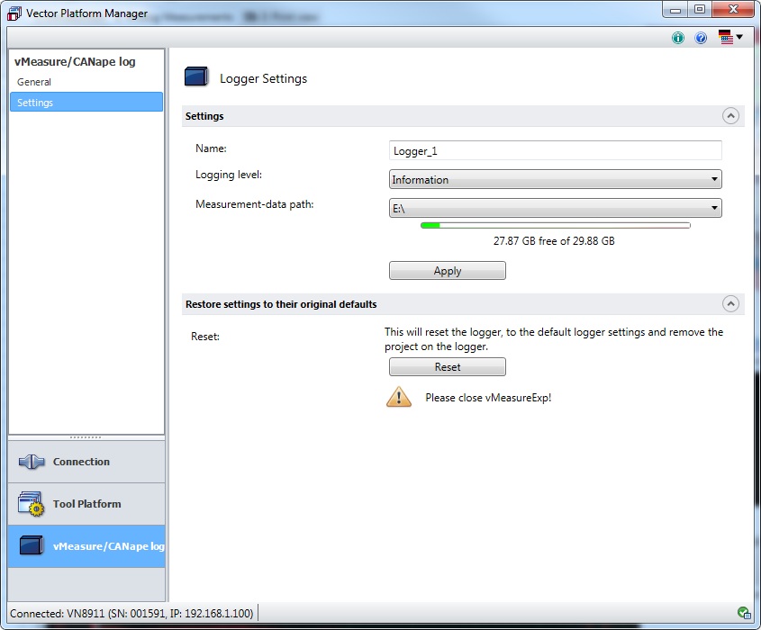 Configure the Vector Logger Hardware using the Vector Platform Manager vMeasure-log_Vector-Platform-Manager.png